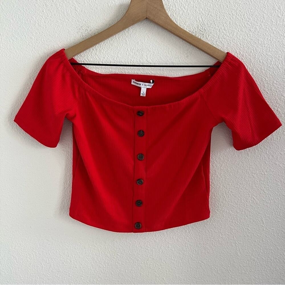 Express X Olivia Culpo Red Ribbed Crop Tank Shirt Small